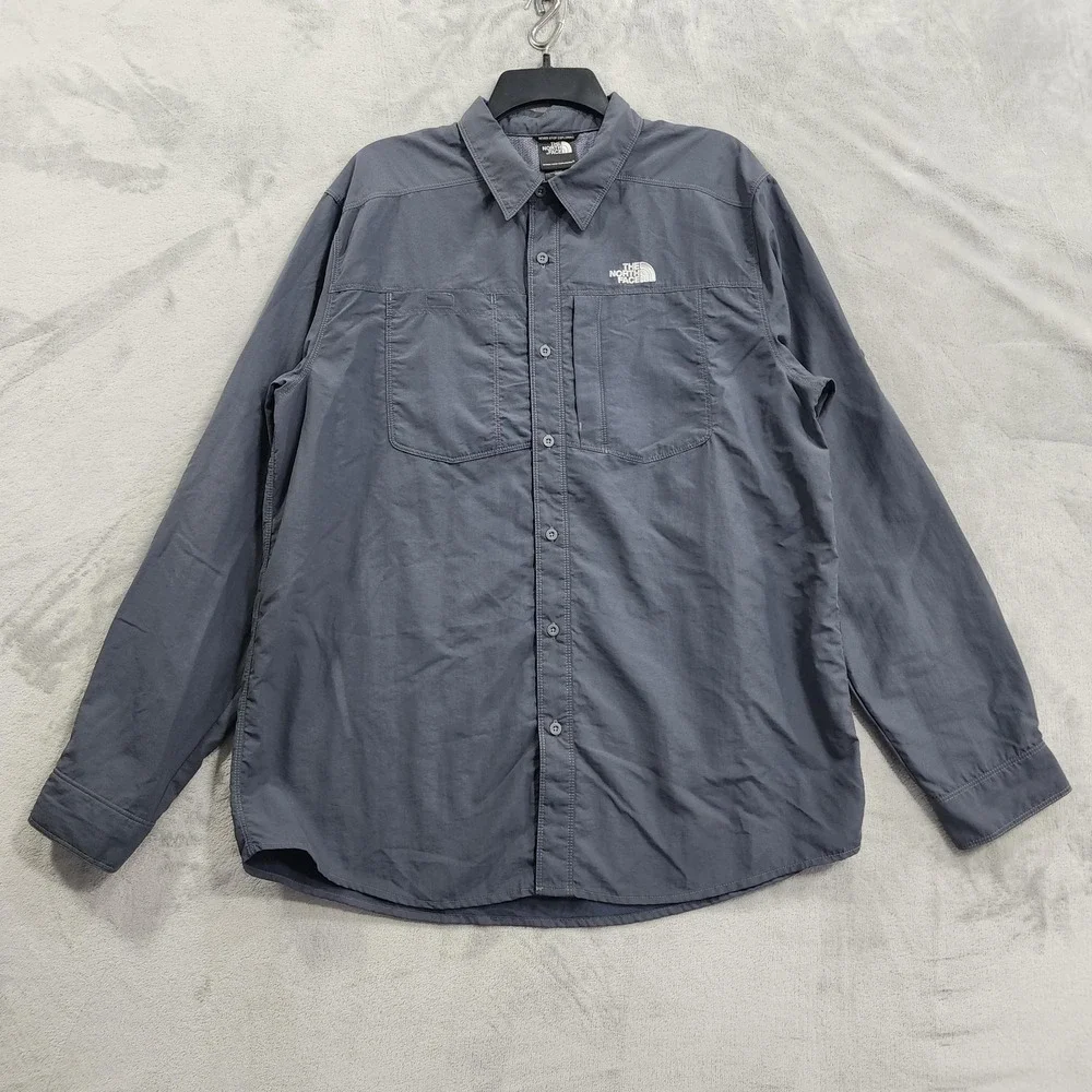 The North Face Shirt Mens L Gray Nylon Mesh Lined Button Up Long Sleeve Outdoor